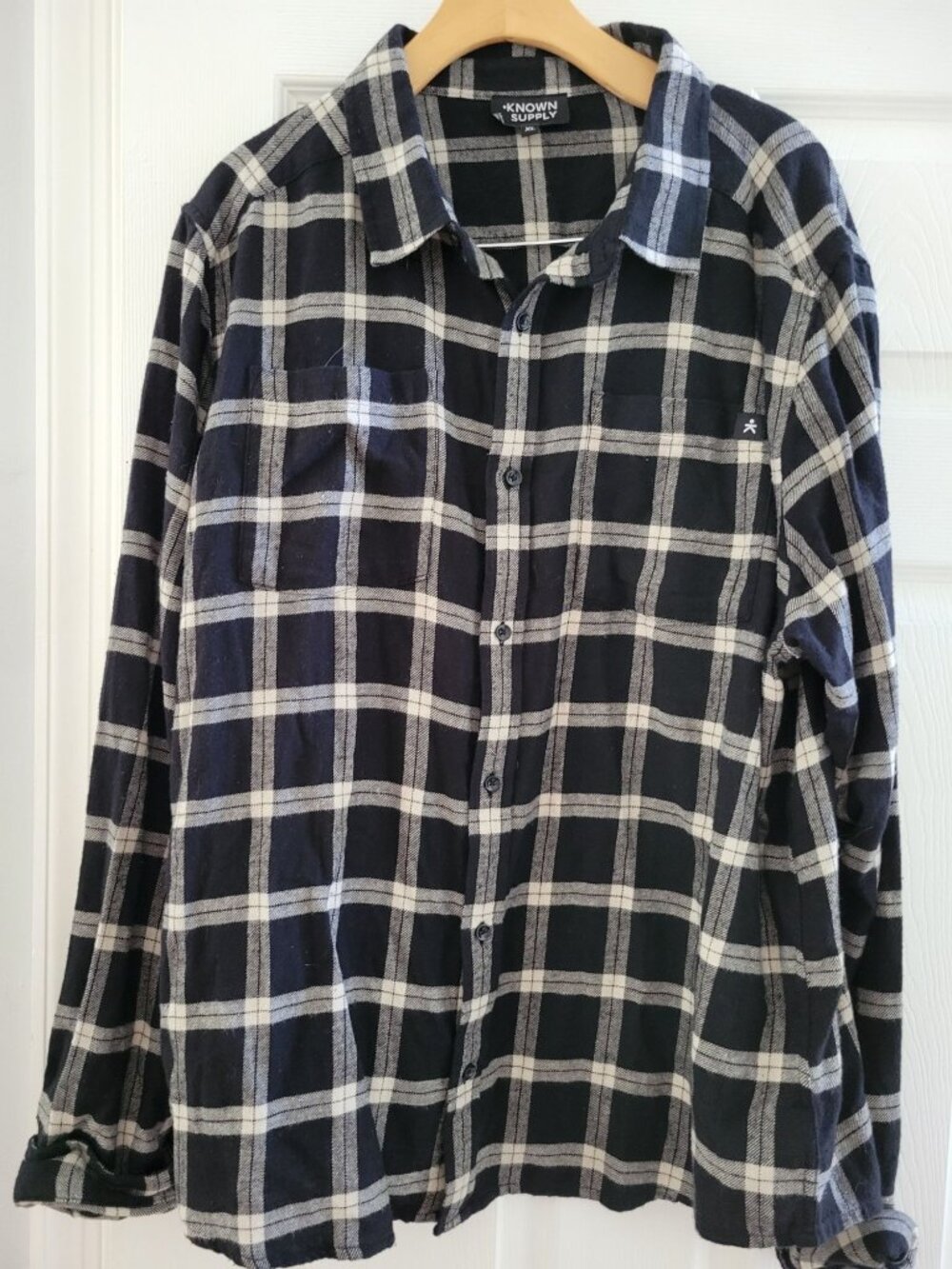 Known Supply Mens Organic Cotton Black Plaid Flannel Shirt size XL Sustainable